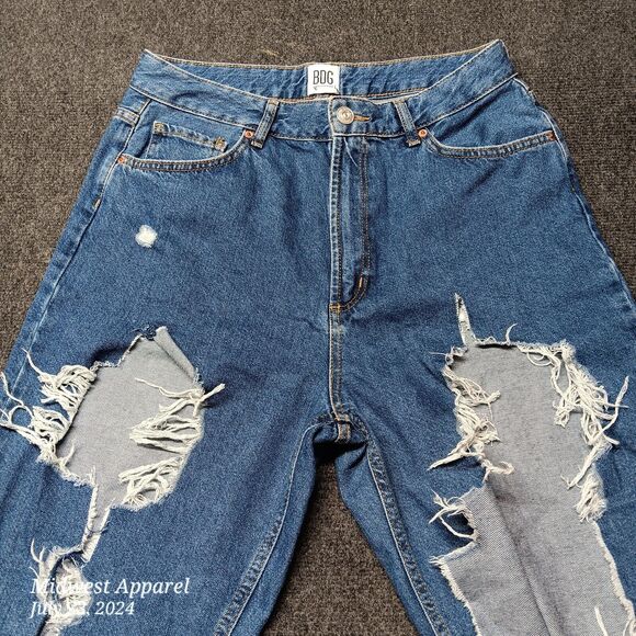 BDG‎ Urban Outfitters Jeans Women 31 Blue Mom High Rise Destroyed Distressed - Picture 2 of 11